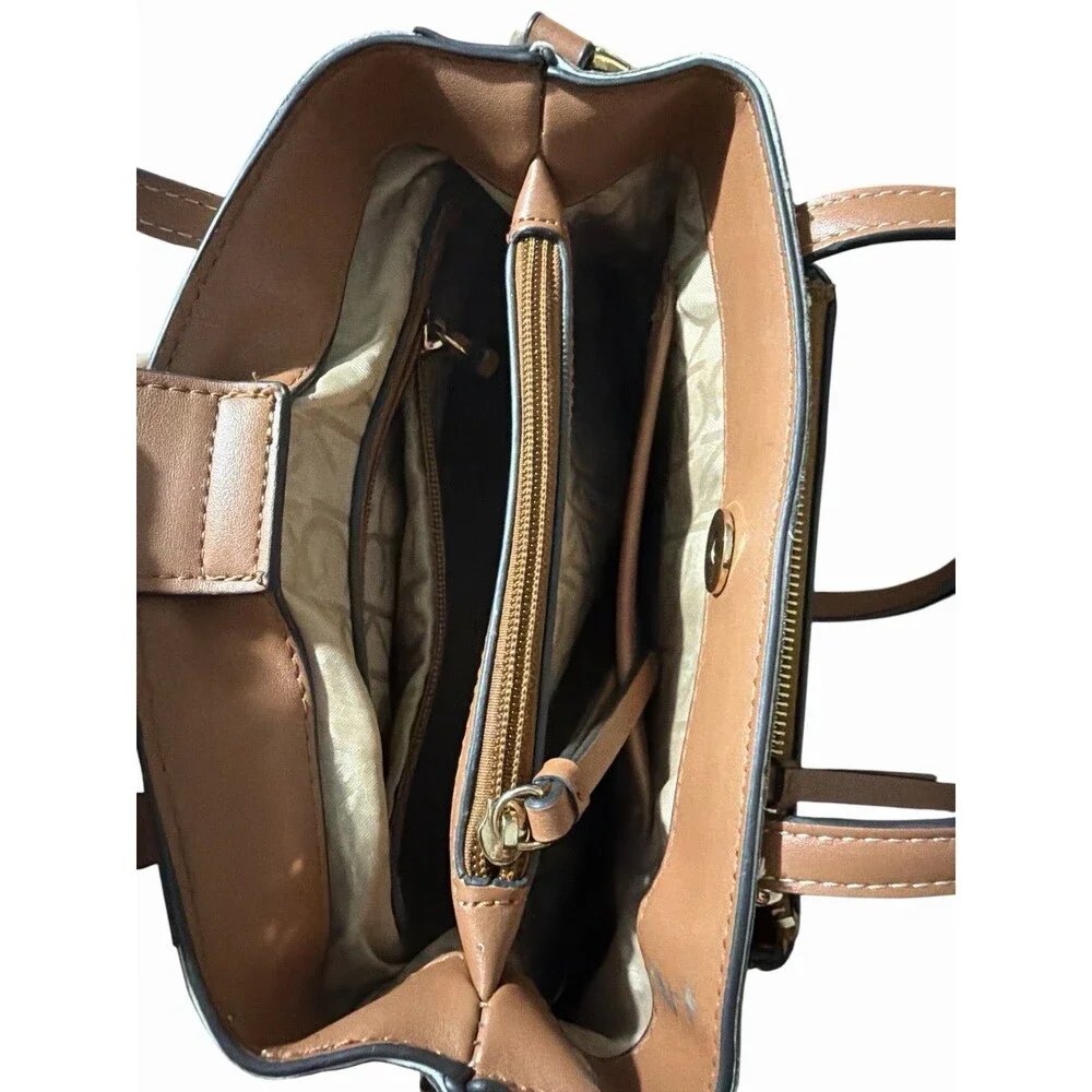 Calvin‎ Klein Signature Monogram Satchel Crossbody Beige Brown Zip Bag
